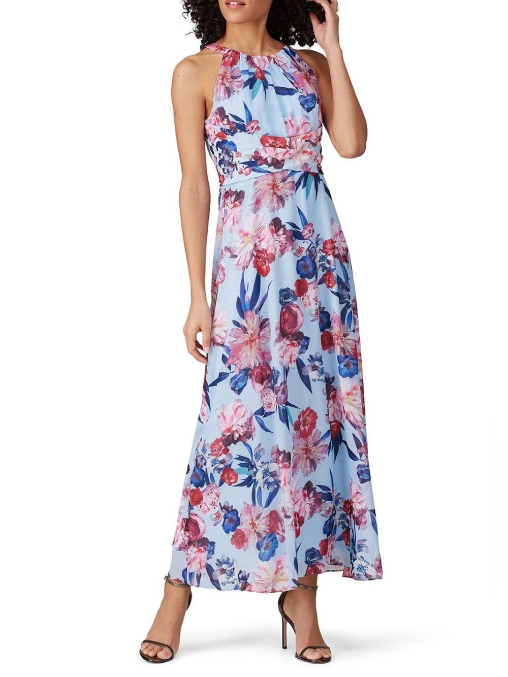 Adrianna Papell~Sky Blue Floral Peony Printed Halter Maxi Dress~Size 6~$159~